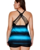 Oversized Bluish Strappy Hollow-out Back Tankini (plus size)